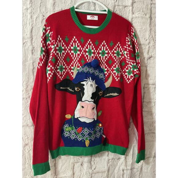 Holiday Time Ugly Christmas Sweater Lights Up Unisex M (38/40)Cow Sweater - Picture 7 of 7